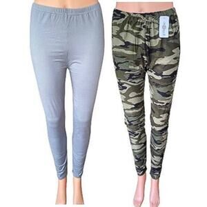 NWT ~ 2 Pairs Gray & Camo Leggings by DU NORTH Camouflage ~ Women's Diva / Curvy
